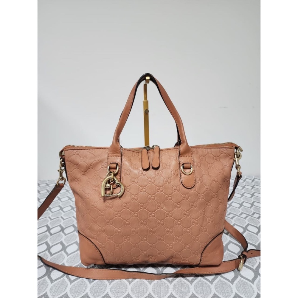 Authentic GUCCI Guccissima Large Heart Bit Charm Top Handle Satchel Bag Peach